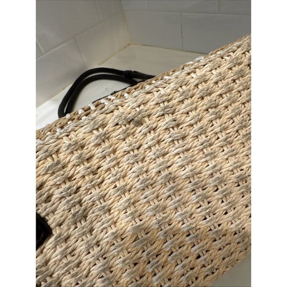 BRIGHTON Handbag Braided Leather Woven Straw Rafia Satchel Purse Heart Y2K - Picture 8 of 16